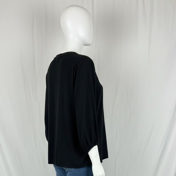 EUC Chico's Black Label Black White Beaded Tunic Top L/12 Resort Boho Chic - Picture 5 of 14